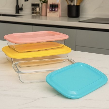 طقم بايركس 3 قطع غطاء بلاستيك ملون